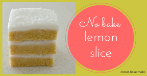 A classic no-bake lemon slice recipe from Create Bake Make for your next cake stall or fundraiser